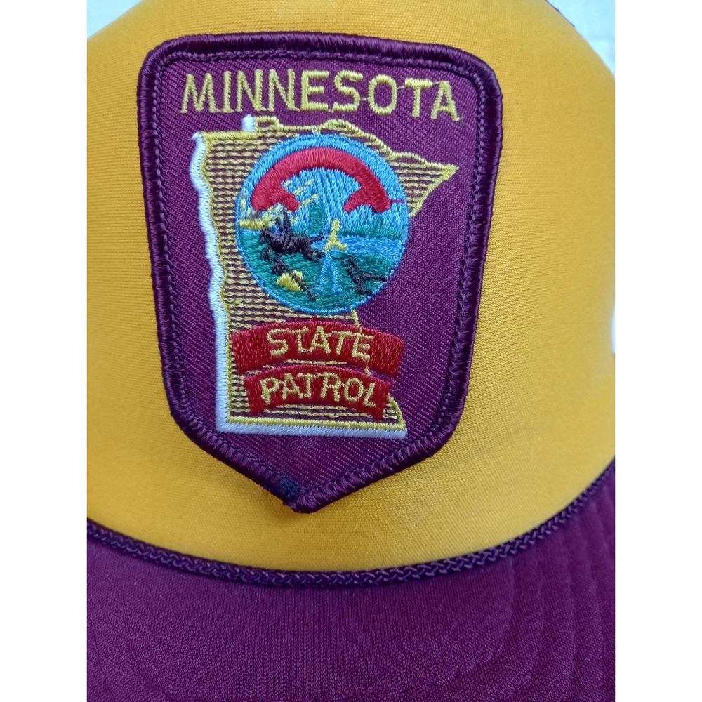 Vintage Minnesota State Patrol Hat Cap Snap Back Yellow Maroon Trucker Mens 80s - Picture 2 of 8